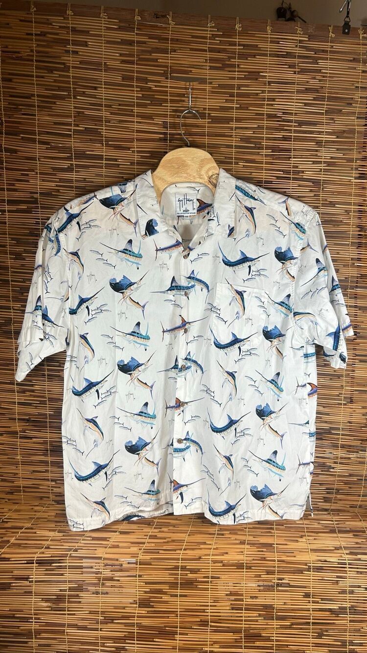 Guy Harvey AFTCO Bluewater Wear Fishing Sports Shirt Short Sleeve Button 3X